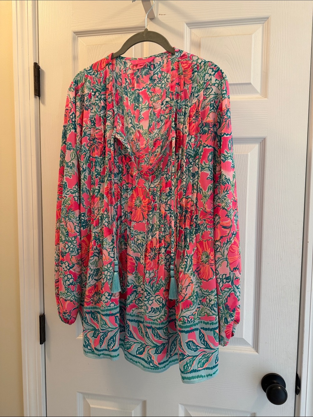 Lilly Pulitzer Pink & Teal Floral Peasant Blouse